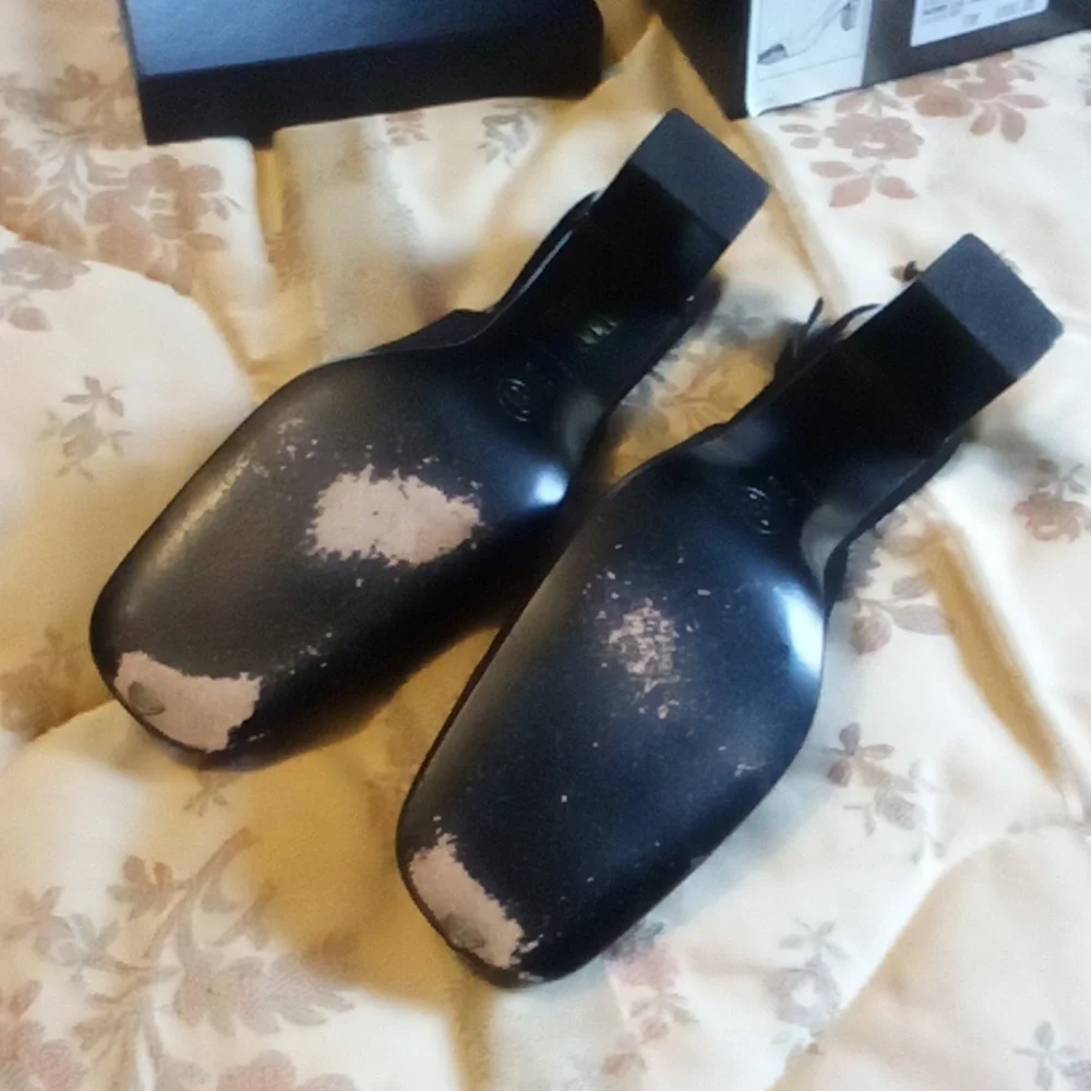 Chanel Cambon sling back shoes 37.5 = 7.5 USA black w/ blk patent toe - Picture 6 of 16